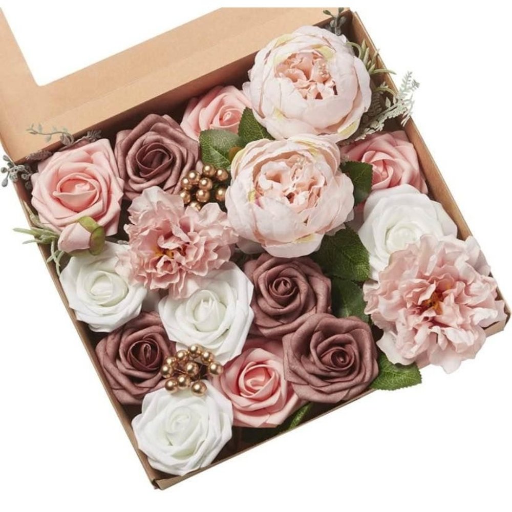29 piece | Dusty Rose Nude Mixed Floral Roses Mauve White Flowers Peony Wedding